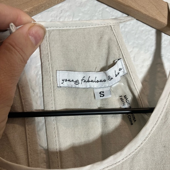 🔥 SALE🔥 Young Broke & Fabulous sea salt tan linen blend Diego jumpsuit Sm - Picture 14 of 14